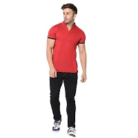 Jambul Men's 100% Pure Cotton Half Sleeves Collar Neck Casual Wear Tshirt (Red_Small)-thumb3