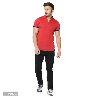 Jambul Men's 100% Pure Cotton Half Sleeves Collar Neck Casual Wear Tshirt (Red_Small)-thumb4