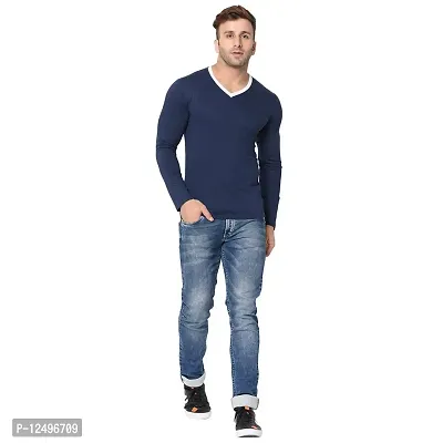 Jambul Regular Fit Men's Cotton V Neck Full Sleeve Casual T-Shirt_Navy-thumb3