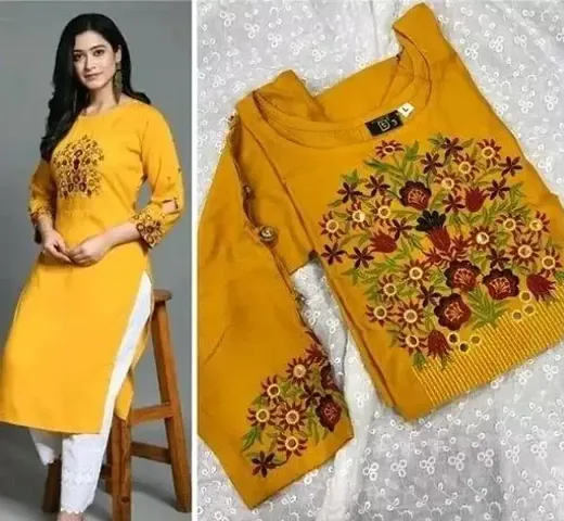 Women Rayon Cotton Embroidered Kurta Bottom Set