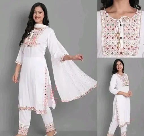 Cotton Kurti With Pant And Dupatta Set