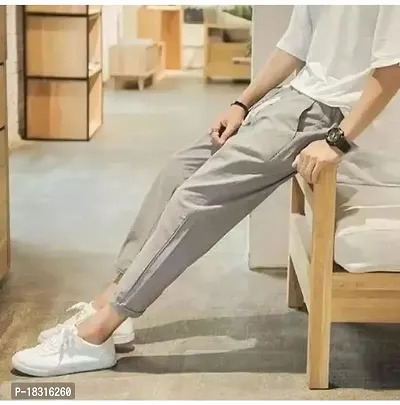 Grey Polycotton Regular Track Pants For Men-thumb2