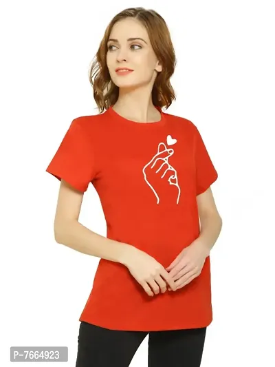 Korean Cross Finger Heart Regular Fit T-shirt for Womens-thumb4