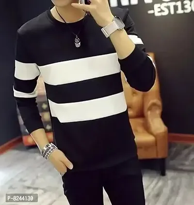 Classic Cotton Blend Striped Tshirt for Men-thumb0