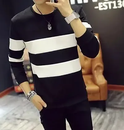 Full-sleeve Cotton Blend Round Neck Tees for Men