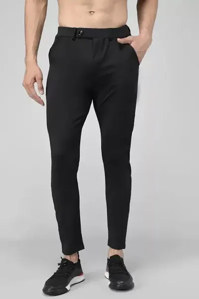Regular Fit Men Black Lycra Blend Trousers