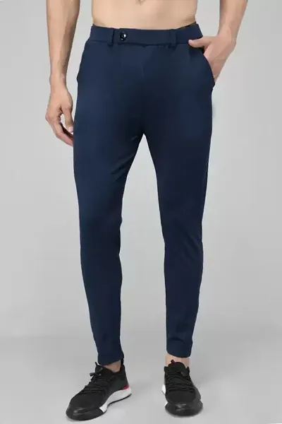 Regular Fit Men Blue Lycra Blend Trousers