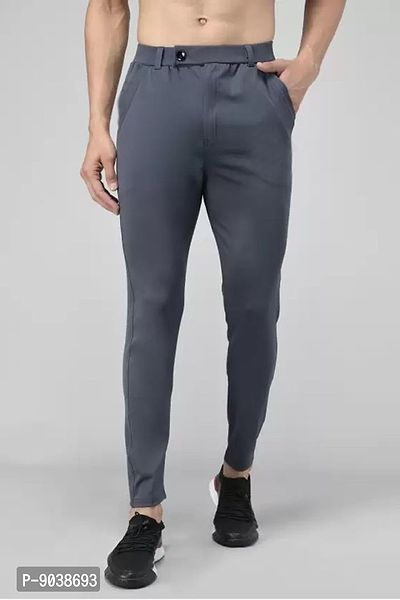 Regular Fit Men Dark Grey Lycra Blend Trousers-thumb0