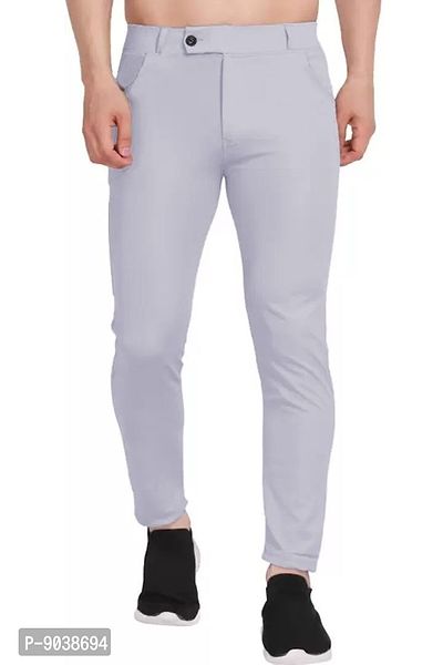 Regular Fit Men Light Grey Lycra Blend Trousers-thumb0
