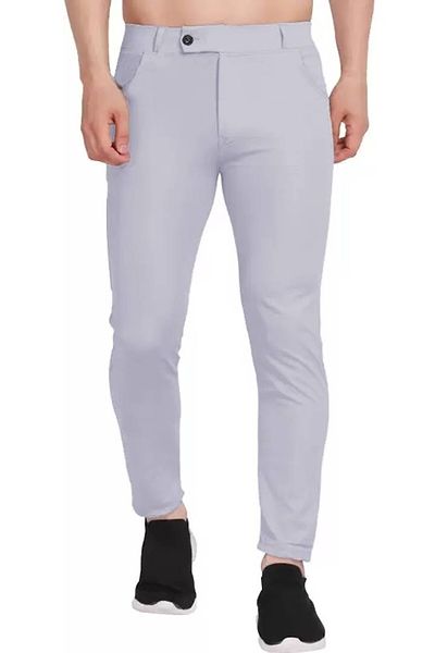 Regular Fit Men Light Grey Lycra Blend Trousers