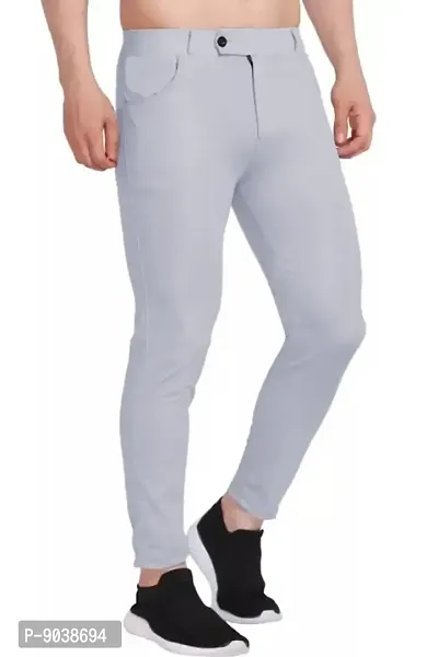Regular Fit Men Light Grey Lycra Blend Trousers-thumb3