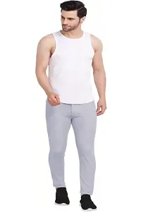 Regular Fit Men Light Grey Lycra Blend Trousers-thumb3