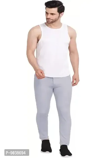 Regular Fit Men Light Grey Lycra Blend Trousers-thumb4