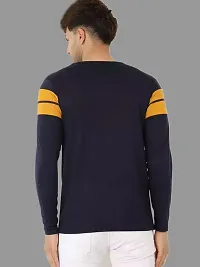 Men's Striped Round Neck Regular Fit Full Sleeve Cotton Blend T-Shirt (Navy Blue)-thumb3