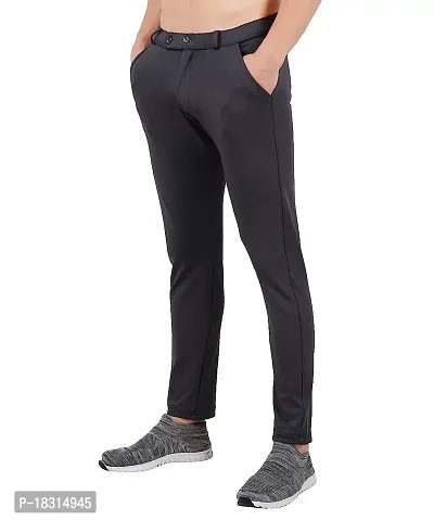 Grey Cotton Blend Mid Rise Casual Trousers-thumb4