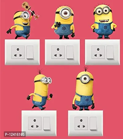 Madhuban Dcor Multicolor Minion Switch Board Sticker for Switch Board Wall 3D Decal Creative Multicolor Beautiful Standard Size-thumb2