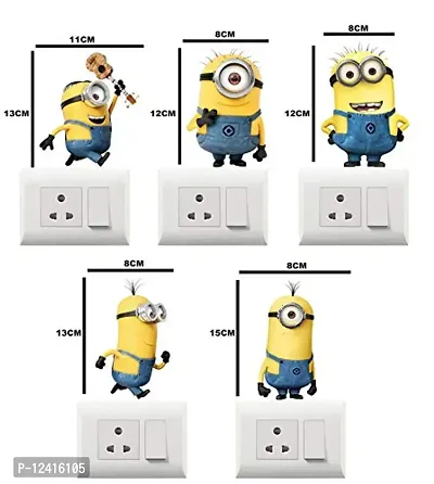 Madhuban Dcor Multicolor Minion Switch Board Sticker for Switch Board Wall 3D Decal Creative Multicolor Beautiful Standard Size-thumb3