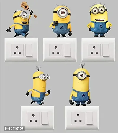 Madhuban Dcor Multicolor Minion Switch Board Sticker for Switch Board Wall 3D Decal Creative Multicolor Beautiful Standard Size