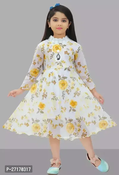 Fabulous Off White Georgette Printed Frocks For Girls-thumb0