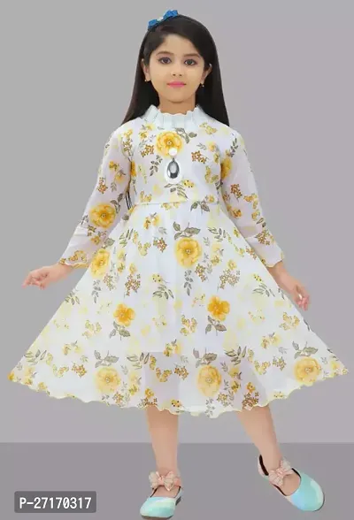 Fabulous Off White Georgette Printed Frocks For Girls