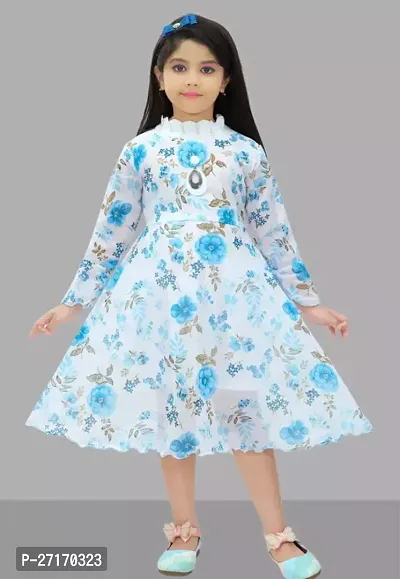 Fabulous Blue Georgette Printed Frocks For Girls-thumb0