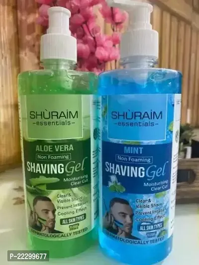 Shuraim Essentials Alovera-Mint Combo Shaving Gel Non Foaming Clear Cut Professional (1000 Ml) Pack Of 2