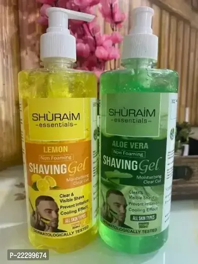 Shuraim Essentials Lemon-Alovera Combo Shaving Gel Non Foaming Clear Cut Professional (1000 Ml) Pack Of 2