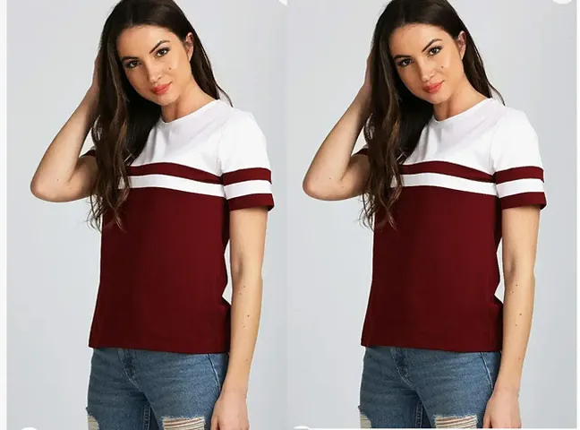 Elegant Colourblocked Tshirt For Women, Pack Of 2