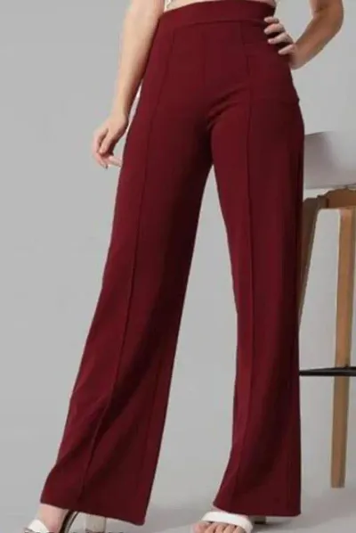 Elegant Blend Solid Trousers For Women