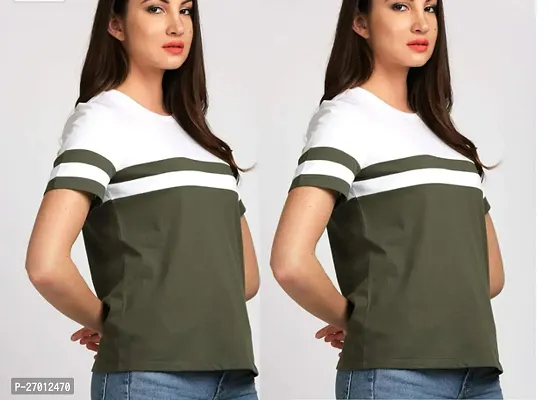 Elegant Multicoloured Cotton Colourblocked Tshirt For Women, Pack Of 2-thumb0