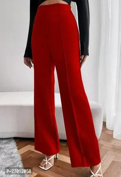 Elegant Red Polyester Blend Solid Trousers For Women-thumb0