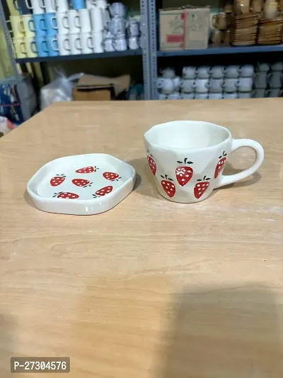 Useful Ceramic Milk And Coffee Cups with Plates-2 Pieces-thumb0