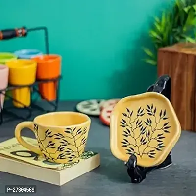 Useful Ceramic Milk And Coffee Cups with Plates-2 Pieces