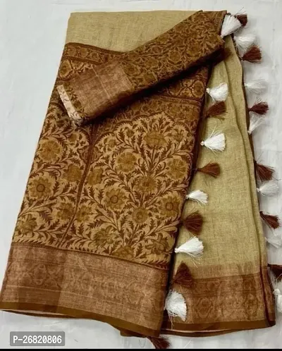 Fancy Linen Silk Saree With Blouse Piece For Women-thumb0