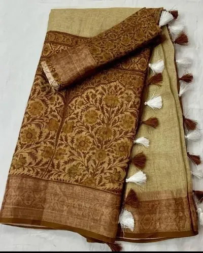 Hot Selling Linen Saree with Blouse piece 