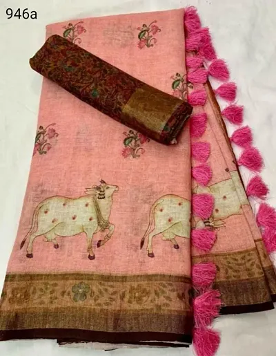  Linen Blend Saree with Blouse piece 