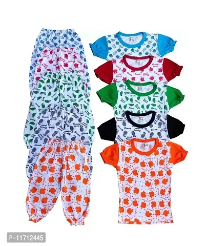 Multicoloured Cotton Blend Printed Top With Bottom Set Pack 5-thumb0