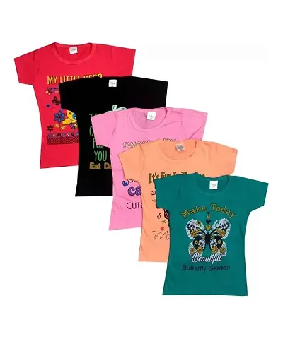 Printed Cotton Blend Tees for Girls Pack of 5