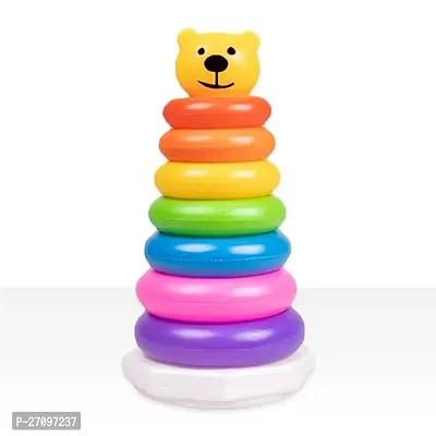 Kaira Toy Kid Smiley Stacking Toys Coloring Large Teddy Rings For Kids 7 Ring Multi Color, Non Toxic Plastic,Multi Use Bath Toy, Indoor Game, Outdoor Game (Multicolour)-thumb0