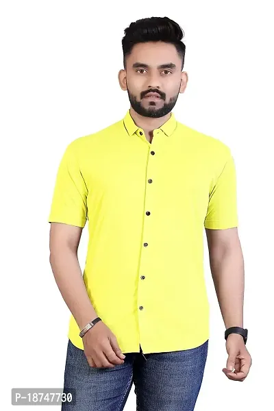 JEEVAAN-Men's Lycra Colour Shirt (Large, Yellow)