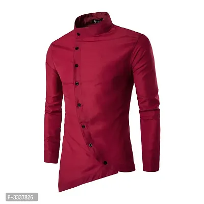 Men's Maroon Cotton Solid Long Sleeves Slim Fit Casual Shirt-thumb0