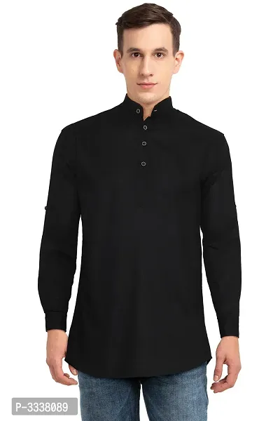 Men's Black Cotton Solid Short Length Kurta-thumb0