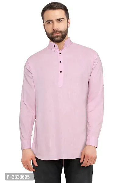 Men's Pink Cotton Solid Short Length Kurta