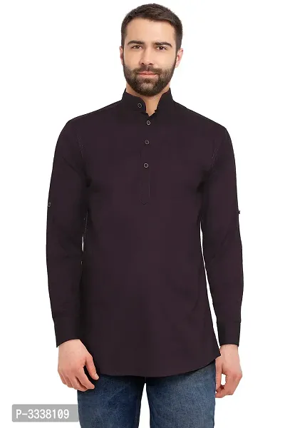 Men's Purple Cotton Solid Short Length Kurta-thumb0