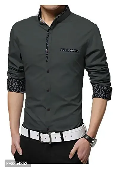 Men's Grey Cotton Self Pattern Long Sleeves Slim Fit Casual Shirt-thumb0