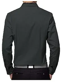 Men's Grey Cotton Self Pattern Long Sleeves Slim Fit Casual Shirt-thumb1