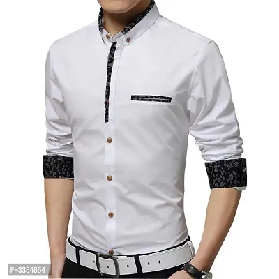 Men's White Cotton Self Pattern Long Sleeves Slim Fit Casual Shirt