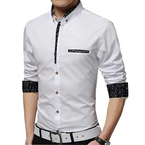 Men's Self Pattern Long Sleeves Slim Fit Casual Shirt