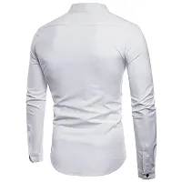 Men's White Cotton Solid Long Sleeves Slim Fit Casual Shirt-thumb1