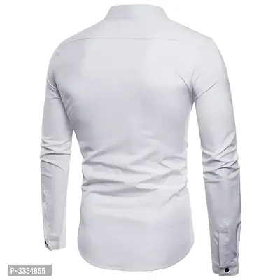 Men's White Cotton Solid Long Sleeves Slim Fit Casual Shirt-thumb2